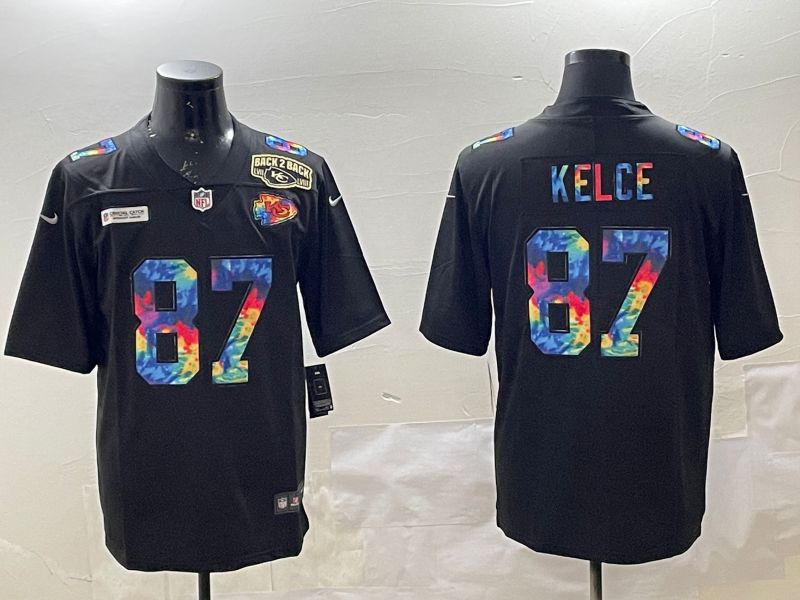 Men Kansas City Chiefs #87 Kelce Black Rainbow 2025 Nike Limited NFL Jersey style 5